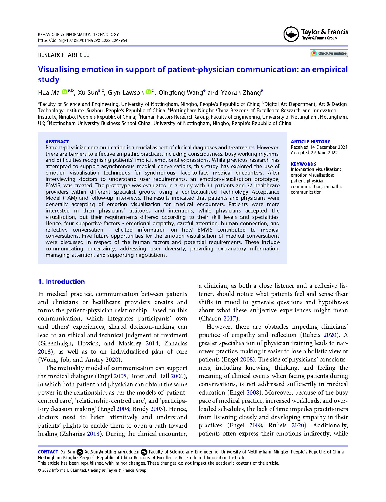 Visualising emotion in support of patient-physician communication: an empirical study